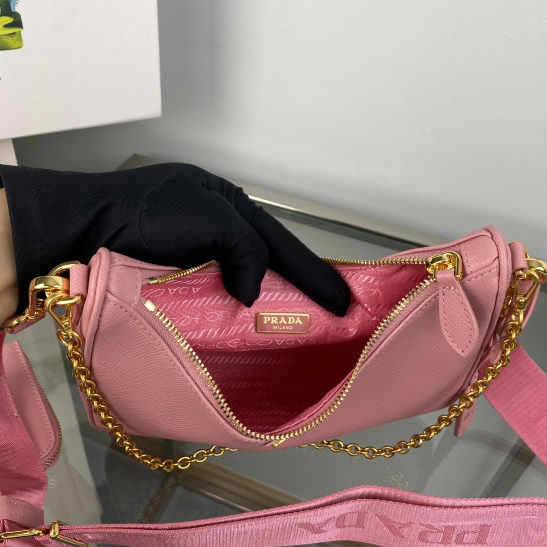 Prada Saffiano Leather Re Edition 2005 Shoulder Bag Petal Pink 1BH204